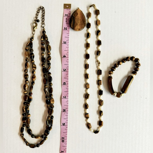 4 Pc.Lot-Vintage Elegant BrownTiger Eye 2 necklaces 1 bracelet 1 pendant.